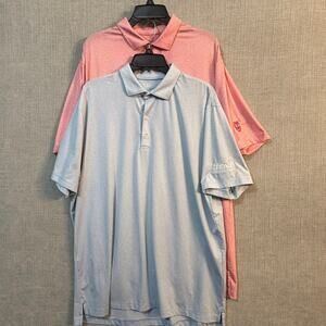 2 Johnnie-O Mens XL Performance Polos Pink and Blue Golf